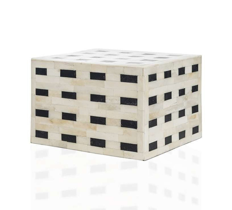 "Checkered" White and Black Horn Inlay Cremation Urn - Modern Memorials