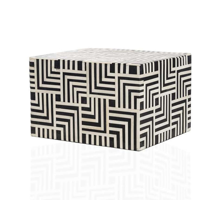 "Geometric" Black and White Horn Inlay Cremation Urn - Modern Memorials