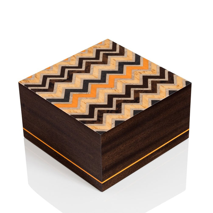 The Milano - Large Orange Zig Zag Wood Cremation Urn - Modern Memorials