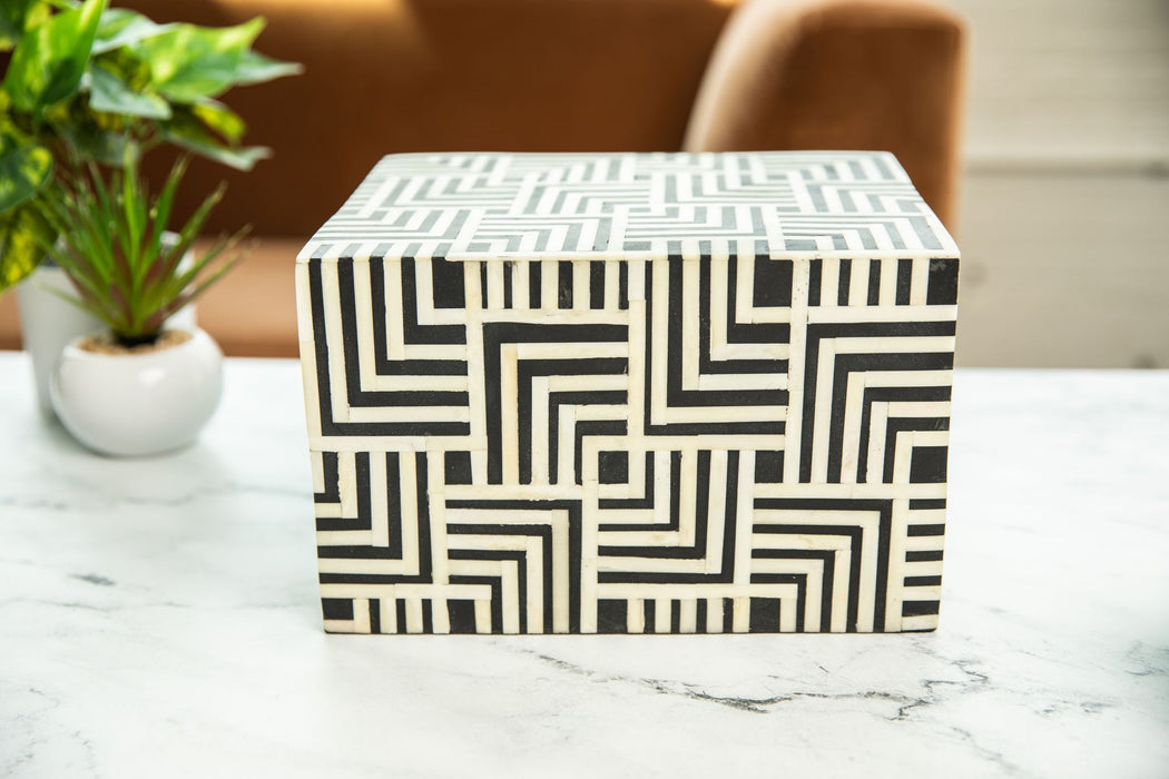 "Geometric" Black and White Horn Inlay Cremation Urn - Modern Memorials